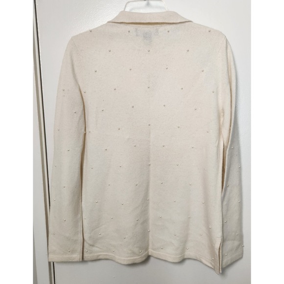Jones New York Signature Wool Angora Blend Ivory Sweater V-Neck Collar Pearls M - Picture 2 of 13